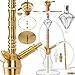 Produktbild DILAW® Azur Shisha Edelstahl Gold V2A 75cm Hookah Medium + Glas Kohleteller | Wasserpfeife Kaminkopf Komplettset Molassefänger mit 3 Anschlüssen Kopfadapter Silikonschlauch Alumundstück Tabakkopf