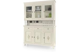 Mar.c.a. Design - Vitrina de salón elegante de madera de álamo, estilo shabby chic, cristalera color blanco decorado, con 3 puertas - Mueble salón, Arte Povera Made in Italy - Medidas 150 x 43 x 218 h