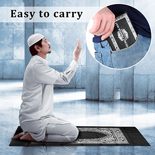 hitopin tragbar schwarz Farbe muslimischen Gebetsteppich mit Kompass Pocket Größe gebetsmatte, OMPASS Qibla-Finder mit Booklet Wasserdicht Material hpuk-pmbk - 2