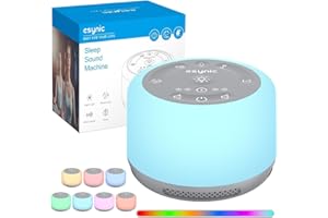 eSynic Machine à Bruit Blanc Machine Sonore Portable pour le Sommeil de Bébé avec 30 Types de Sons Relaxants Veilleuse Réglable Minuterie Batterie Intégrée de Grande Capacité