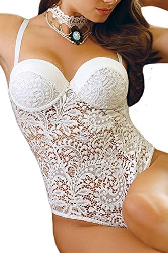 LETSDO Women Sexy Push up Lace Teddy Lingerie (M (UK10-14), White)