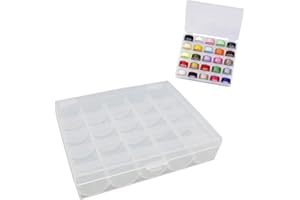 AONAYO Caja de bobinas de plástico vacía con 25 compartimentos, caja de bobinas, almacenamiento de hilo de coser, accesorios de costura, contenedor de almacenamiento de plástico, bobinas de costura para
