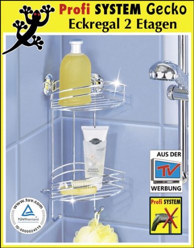 WENKO Gecko Eckregal 2 Etagen - OHNE Bohren - Badregal - Badablage - Bad Regal - Duschablage - Duschregal