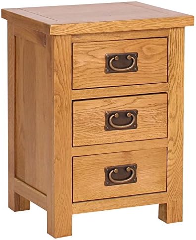 Rustic Saxon Oak Bedside Table With 3 Drawers