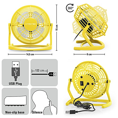 TROTEC TVE 1Y Mini USB Ventilator / Fan / Lüfter in Sunny Yellow, geräuscharm mit An/Aus-Schalter, 360° Neigungswinkel, ideal für Schreibtisch Laptop Notebook, oder unterwegs (gelb) - 4