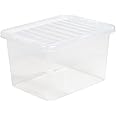 TENLITE PACK OF 2 Large Storage Box with Lid Strong Plastic Stackable Nestable Container Home Office Clear (25 Litre)