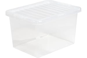 TENLITE PACK OF 2 Large Storage Box with Lid Strong Plastic Stackable Nestable Container Home Office Clear (25 Litre)