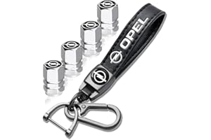 CUPLES Cuir Noir Porte-clés de Voiture pour Opel OMAX Vectra Astra Zafira Insignia,Capuchons de Valve de Voiture en métal,Porte-clés pour Hommes Femmes