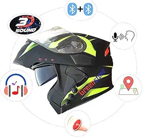 Green Stone G6 Flip-Up Smart Dual Bluetooth Helmet with Voice Assistance Large 600mm