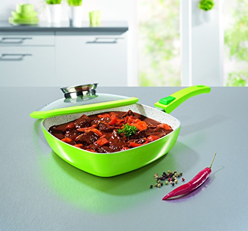 TV Unser Original 01812 Bratmaxx Eckpfanne Marmor-Keramik abnehmbare Griffe mit Silikon Glasdeckel 24 cm, limegrün - 3