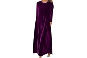 ZEIAYUAS Women Vintage Velvet Dress Long Sleeve Maxi Dresses Casual Loose Fit Dress Elegant Bridesmaid Dress Ladies Solid Color Plus Size Dress