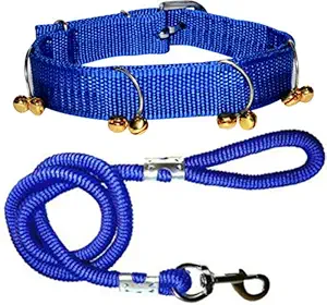 Pedigone Dog Belt Blue Ghungroo Dog Collar with Blue Lead Specially for Medium Breed Dog Collar Leash.
