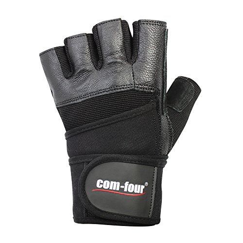 Fitness-Sport-Handschuhe für Krafttraining und Bodybuilding mit Handgelenkumwicklung aus Leder Schwarz (Größe: L) - 3