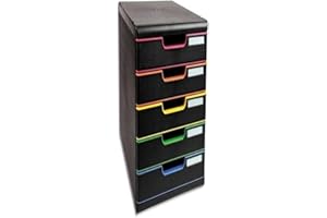 Exacompta - Ref 301914D - Iderama Collection - Modulo A4 - 350 x 288 x 320mm in Size, 5 Closed Drawers (54mm Height), Smooth Opening with Stop, Label Holders - Black/Harlequin