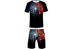 Silver Basic Conjunto de Camiseta y Pantalones Cortos de Verano para Hombre Tops de Manga Corta con Cool Spider Estampado Conjunto de Pijama de Verano