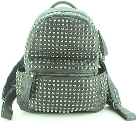Black Faux Leather Studded Backpack Rucksack Shoulder Bag Travel Leisure Work School Bags