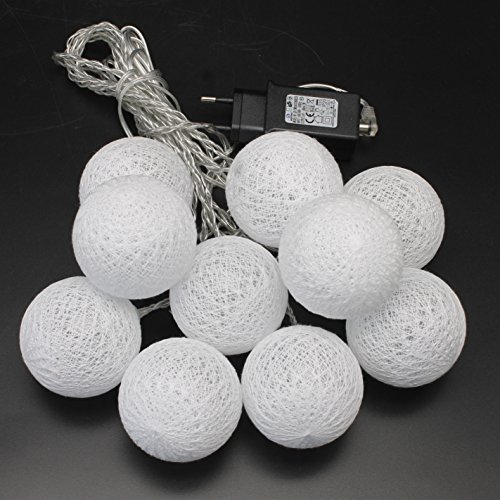 Gresonic 10er LED große Baumwoll Kugeln Lichterkette Deko Leuchte für Garten Weihnachten Party Hochzeit Innen mit dem Stecker Warmweiß - 6