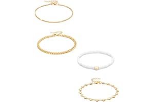 UYRVAPE 4pcs Bracelet de Cheville Réglable pour Femme en Acier Inoxydable Bracelet de Cheville Imperméable Bijoux de Cheville Lien Chaîne Pied Réglable Empilable Boho Plage Pied Bijoux