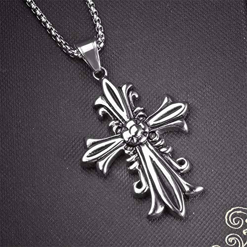 Y-modo-Motif-Croix-Titane-Acier-Collier-Punk-Pendentif-Fleur-Hommes-Scout-Hommes