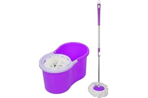 XDAILUYYDS Seau et Balai Serpillère,Mop Seau Essoreur,Ensemble de Vadrouille et de Seau Comprend 1 Seau de Déshydratation, 1 Tige de Vadrouille, 2 Têtes en Microfibre Réutilisables (Violet)