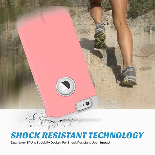iPhone 6 Case, ULAK iPhone 6S Case Dual Layer Shockproof [Drop Protection] Slim Hybrid Impact Skin Case Cover for Apple iPhone 6 6S (4.7 Inch) (Light Red/Grey)
