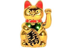 ELGO Gato de La Buena Suerte, Hecha de Plástico ABS, Su Mano Agita, Oro: Símbolo de Nobleza Y Riqueza, Decoración Y Regalo.