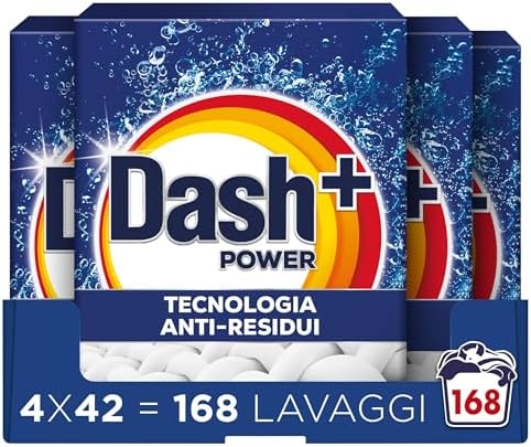 Dash Detersivo Lavatrice In Polvere, 168 Lavaggi (4x42), Tecnologia Anti Residui, Rimuove le macchie, efficace anche a freddo e in cicli brevi