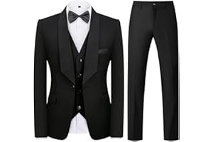 KUDMOL Mens Suit 3 Piece Tuxedo One Button Blazer Vest Trousers Sets for Wedding Party Prom