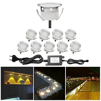 QACA 10x Spots LED Encastrable Extérieur IP67 Acier inoxydable - Spots à Encastrer pour Terrasse Bois Plafond 0,6W DC12V lumière Blanc Chaud étanche Kit Mini Spot LED Lampe Extérieur pour Chemin Contremarches d'escalier Piscine