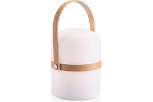 LUUK LIFESTYLE Linterna de diseño XXL con asa de madera, duración de 72 horas, recargable por USB y regulable, 36 cm