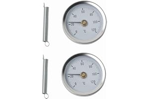 EpheyFIF Clamp-on Pipe Thermometer, 0-120℃ 63mm Stainless Steel Clamp-on Tube Thermometer, with Tube Heating Spring, Temperature Gauge(2sets)