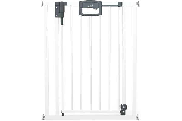 Geuther 4791+ Tablier de pied Easylock Plus Ajustement: 68 cm - 76 cm Certifié TÜV/GS Barrière de sécurité pour escaliers Sans percer Barrière pour bébés Ouverture des deux côtés Blanc