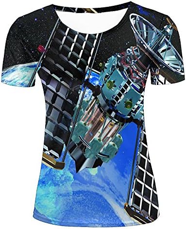Women 3D Casual T-Shirt Space Satellite Astronomy Science Graphics Short Sleeve Tops S