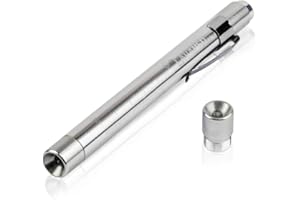 LAVAMED Diagnostikleuchte I professionelle LED Lampe mit Messskala I weißes und gelbes Licht - Aluminium Diagnoselampe - Kugelschreiberlampe I Penlight - 2 Meter stoßfest I silber