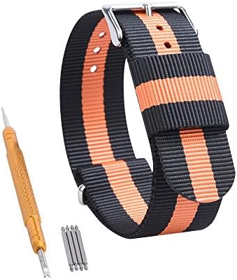 Randon Premium Watch Bands Ballistic Nylon NATO Watch Strap Stainless Steel Buckle Choice of Color &amp; Width(20mm, 22mm, 24mm) (Black/Orange, 20mm)