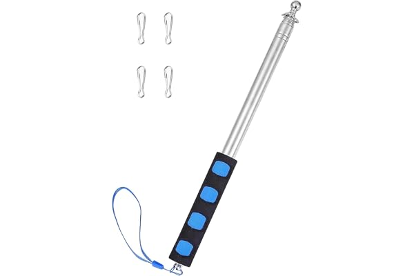 Difounmas Mât de Drapeau Télescopique 2,5 m Mât de Drapeau avec 4 Crochets, Mat pour Drapeau Portatif pour Guides, Camping, Enseignants, Excursions, compétitions - Bleu 