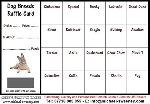 10 Dog Breed Fundraising Raffle Cards (20 Names)