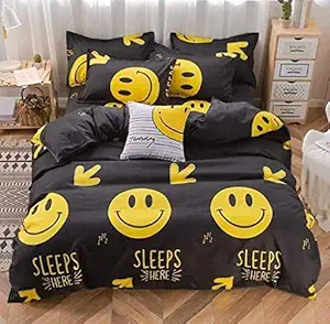 TR Creation Smile Emoji Printed Glace Cotton Double Bed Sheet with 2 Pillow Covers. ( Bedsheet for Infants, Kids Room )