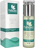 PurOrganica HYALURONIC ACID SERUM For Face, Neck and Decollete - HUGE 60 ML BOTTLE - Smoothing and Fertilizing, Clinical Strength Anti Ageing Serum - Best Organic Anti Wrinkle Serum With Chinese Ginseng + Vitamin E, MSM and Jojoba Oil - It Works or Your Money Back Guarantee