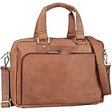 STILORD 'Jon' Vintage Leder Umhängetasche Herren Damen Laptoptasche 15.6 Zoll für große DIN A4 Aktenordner Business Büro Arbeit Uni echtes Büffelleder, Farbe:sattel - braun