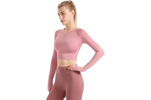 HANYOMO Mujer Fitness Sin Fisuras Manga Larga Crop Top Capacitación Yoga Gimnasio Running Foramen Pulgar Camisa