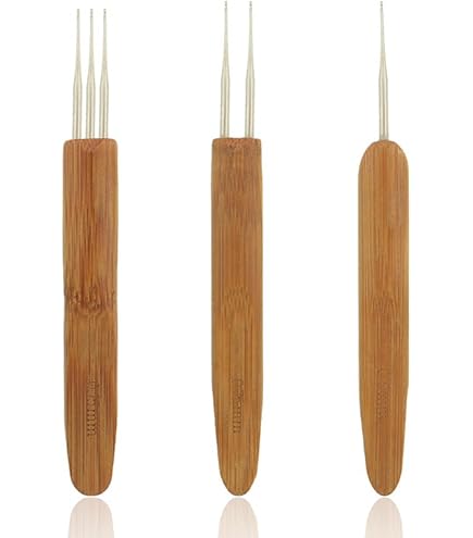 6 Uncinetti Per Capelli Dreadlock E Trecce - Manico In Legno E Plastica, 3 Dimensioni
