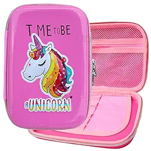 Toyshine Pink Unicorn Hardtop Pencil Case with Compartments - Kids Large Capacity School Supply Organizer Students Stationery Box - Girls Boys Pen Pouch - Light Pink