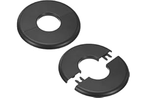 M METERXITY 2-Pack Wall Split Flange, for 1.3 Inch/32mm OD Pipe ABS Escutcheon Plate Round Self-Adhesive Plumbing Cover Plates for Water Pipe/Faucet [Black]