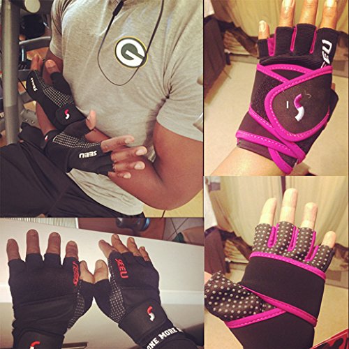 SEEU Trainingshandschuhe Fitnesshandschuhe mit Handgelenkstütze für Krafttraining Gewichtheben und Bodybuilding, 5 Farben, Gr. XS bis XL - 8