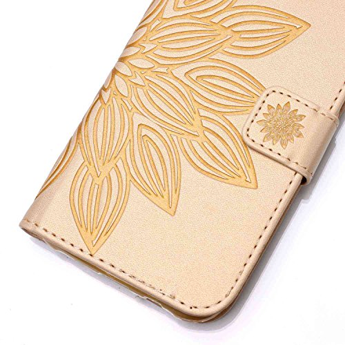 TOYYM Tasche Hülle für Samsung Galaxy S5 Mini,Flip Schutzhülle Zubehör PU Leder Handytasche 3D Gold Blume Muster Design im Bookstyle mit Ständerfunktion[Stand Feature] Kartenfächer für Samsung Galaxy S5 Mini Leder Cover - 3