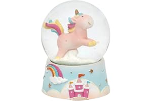 DEKOHELDEN24 Schneekugel Einhorn in rosa, Maße H/B/Ø Kugel: ca. 9 x 6,5 cm/Ø 6,5 cm.