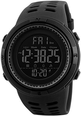 Digital Watch, Mens Sports Casual Military Electronic Watches Males Running Fashion Waterproof Wristwatch with Calendar Stopwatch Alarm - Black