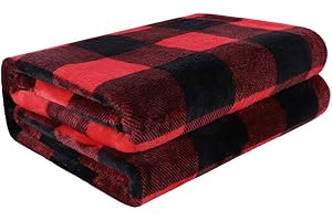 PiccoCasa Pet Dog Blanket, Flannel Fleece Puppy Blanket Buffalo Plaid Plush Warm Rug Blankets for Small-Medium Dogs Cats Sleeping Mat, 30 x 40 Inches, Scarlet+Black
