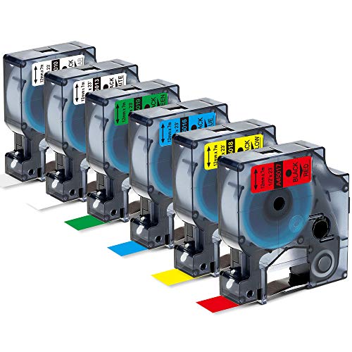 Markurlife kompatible Etikettenband als Ersatz für DYMO 12 mm Etikettenband für DYMO LabelManager 160 210D 380 LabelPoint 250 LabelWriter 450 DUO, 12 mm x 7 m, 6 Farben